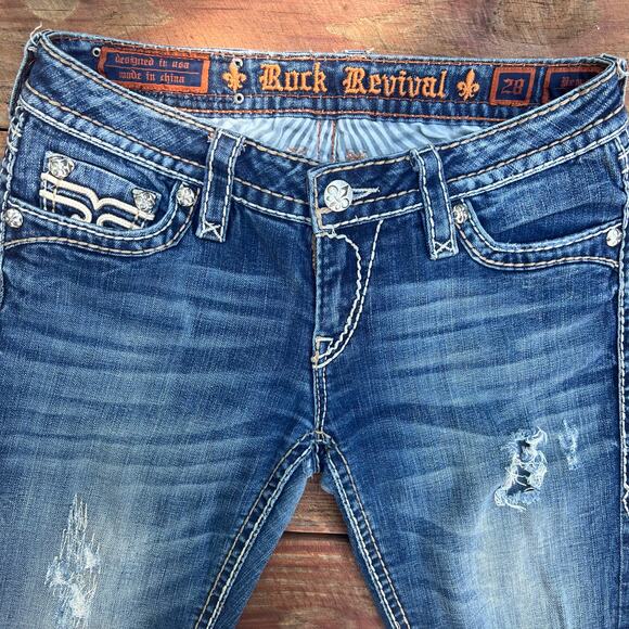 Vintage Y2K Rock Revival Penny Bootcut Jeans 28 | Rhinestone Distressed Denim - Picture 5 of 16